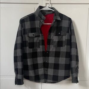 Eddie Bauer | Black and Gray Plaid Kids Shacket/Jacket | Size 10/12